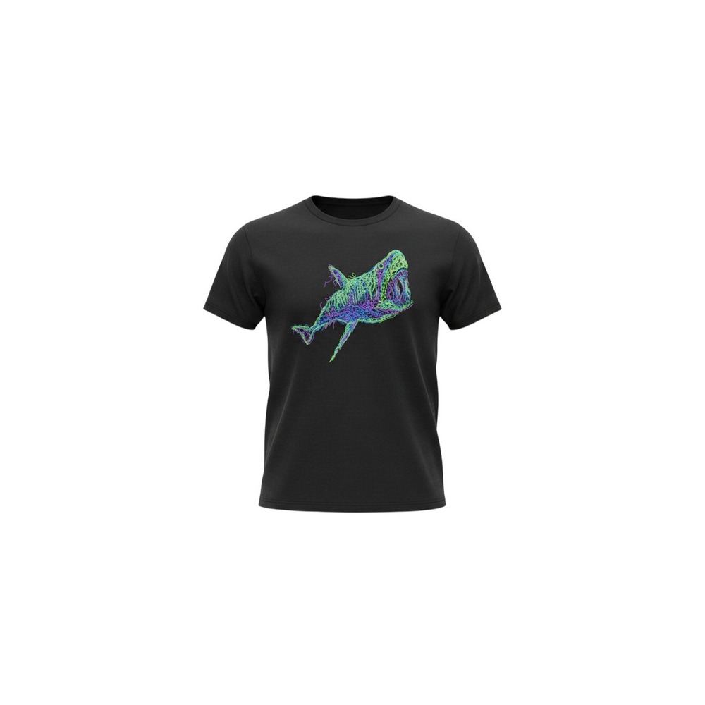 Gildan T-Shirt Youth Large Black Glow In The Dark Shark Graphic Tee Short Sleeve